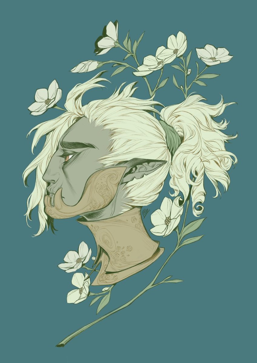 deerlordhunter's tweet photo. Sabrenn, dark elf paladin ✨ A Christmas gift for my best friend @RedBeanViolin that I never posted up on twitter ✨ the flowers are the Dogwood -- strength, resilience but also regret for a decision out of your control -- all very fitting for Renn 😭 https://t.co/E3WZgoBE06
