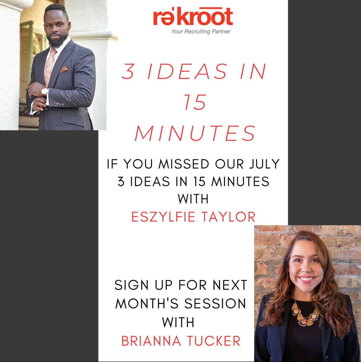 rekrootllc's tweet photo. "I don't believe in winning and losing. I believe in winning &amp; learning" - Eszylfie Taylor
Sign up for our next 3 ideas in 15 minutes with Brianna Tucker
https://t.co/pVoFR8uYQb https://t.co/1rjoz6HCXB