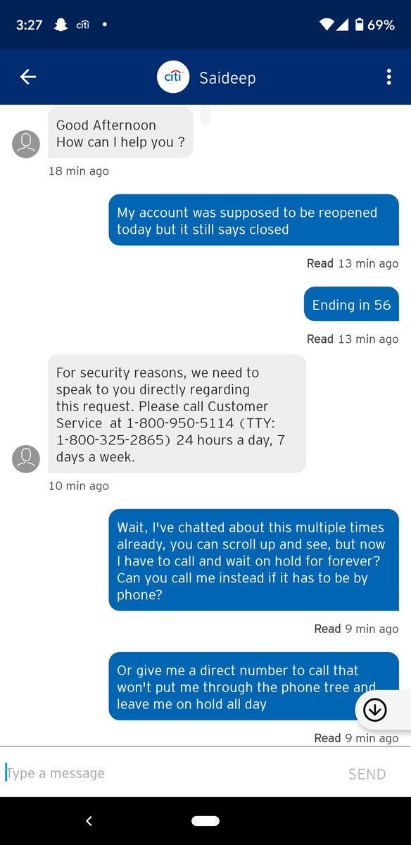 hellapos's tweet photo. @AskCiti So uh can we talk about this? It's been two months of trying to get an account that was in good standing reopened, each time with promises in writing that it would be. I don't want to spend all day going through your phone tree. https://t.co/EdMMR2ctd4