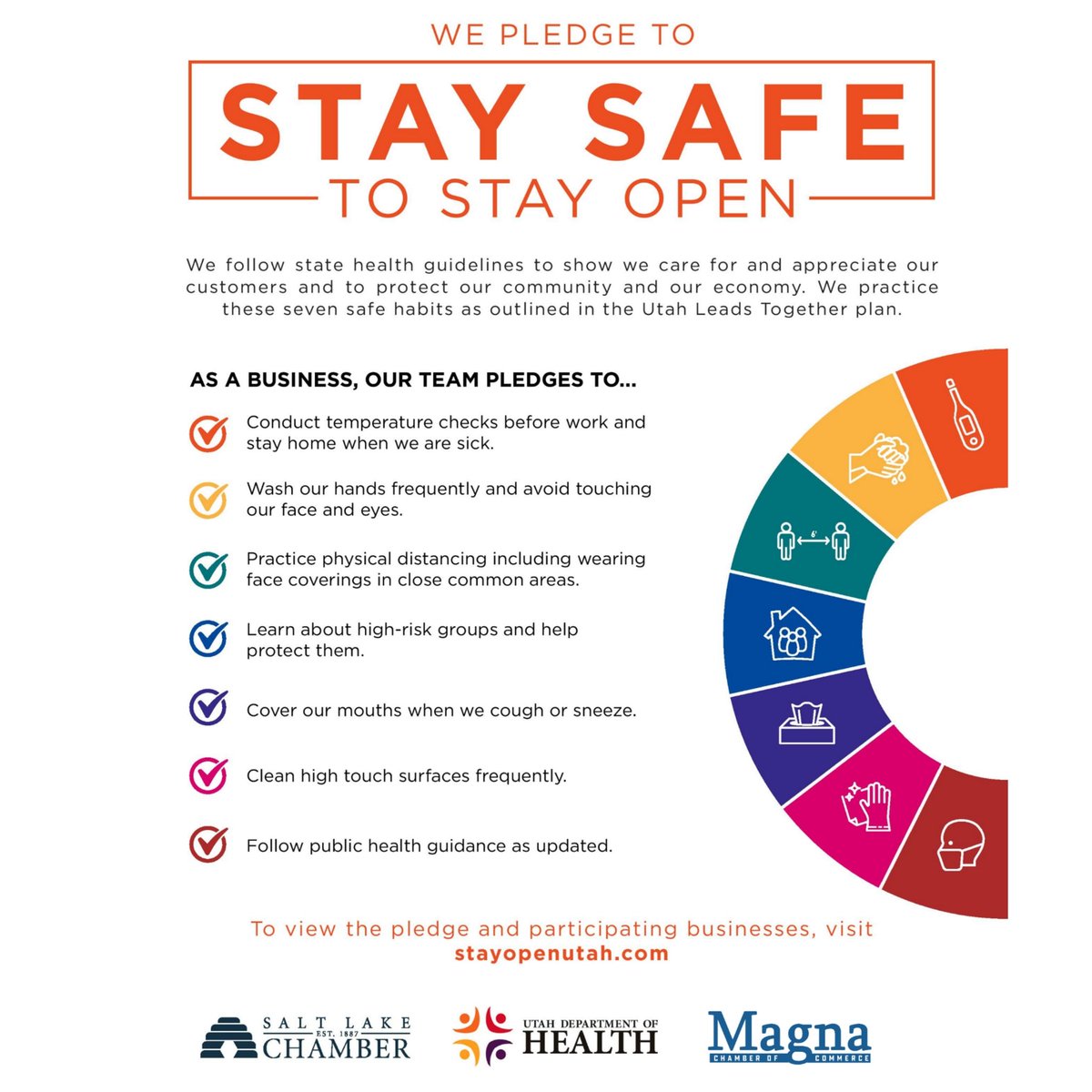 MagnaChamber's tweet photo. We have pledged to Stay Safe to Stay Open. Following the state health guidelines show care for and appreciate customers and to protect our community and our economy. 
#stayopenutah 
#MagnaUtah #MagnaStrong #MagnetizingMagna #MagnaChamber https://t.co/nX69UqOTU7