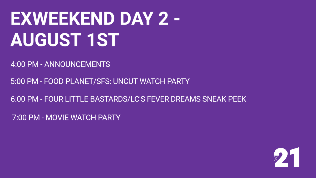 exnetworks_'s tweet photo. Our third annual #EXWeekend is almost here. Here's our schedule
*All times Pacific https://t.co/f8YXpPxE5l