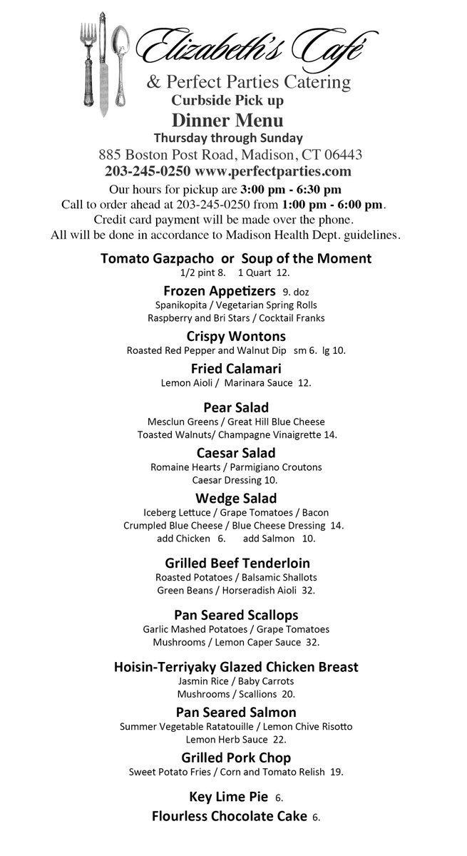 Elizabeths_Cafe's tweet photo. New Lunch and Dinner Curbside Pickup Menus - https://t.co/TfY0uaPpvY https://t.co/0LIPMpyaCh
