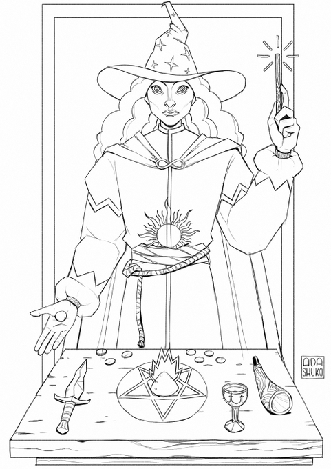 After months of not touching this project, I sat down to draw it again. Here is the lineart version of The Magician from Major Arcana ?
Just for fun ? 