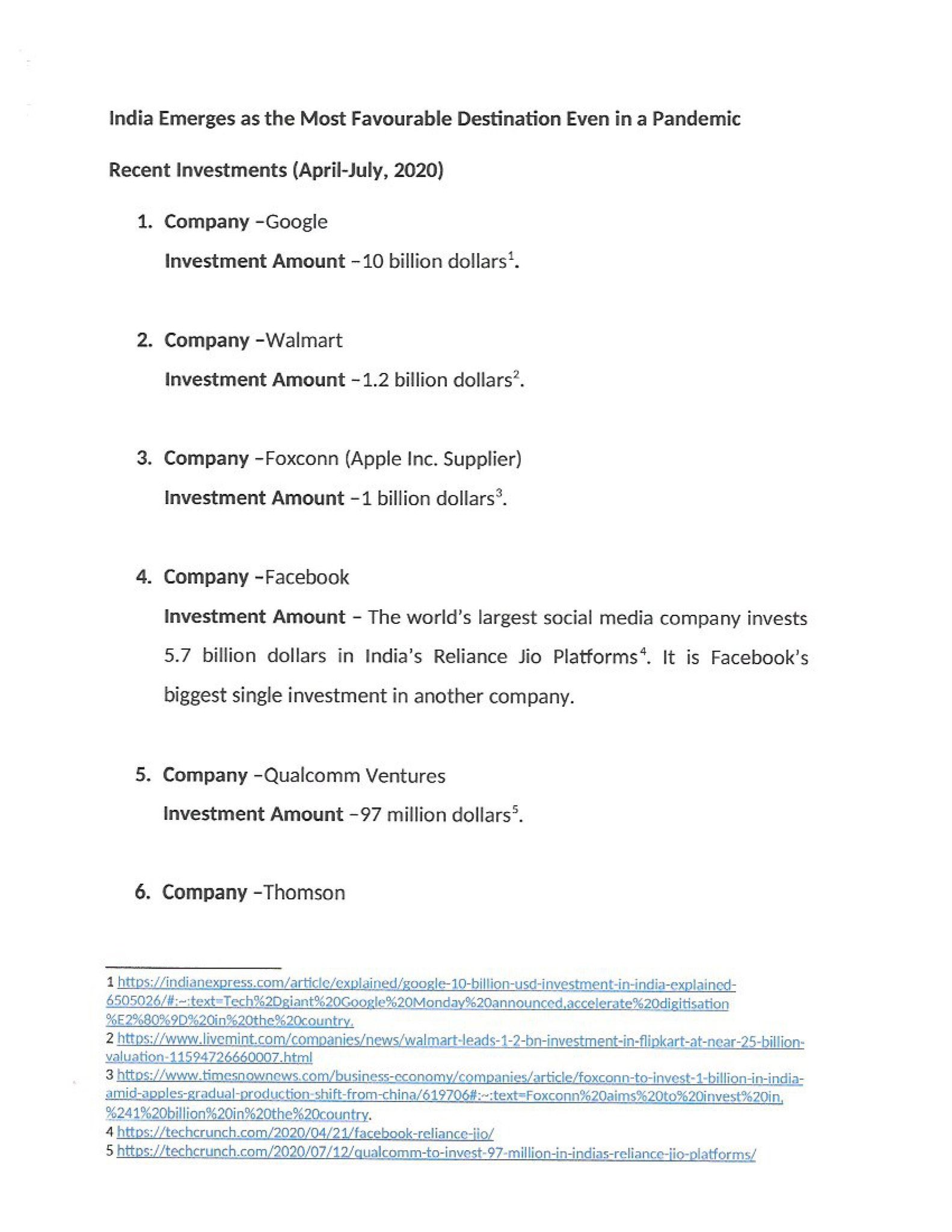 India in Mexico on Twitter: "India as a favorable investment destination!  #DigitalIndia attracting massive investments: 12th July: @foxconnoficial $1  bn 13th July: @Google $5.5 bn 14th July: @Walmart $1.2 bn 15th July: