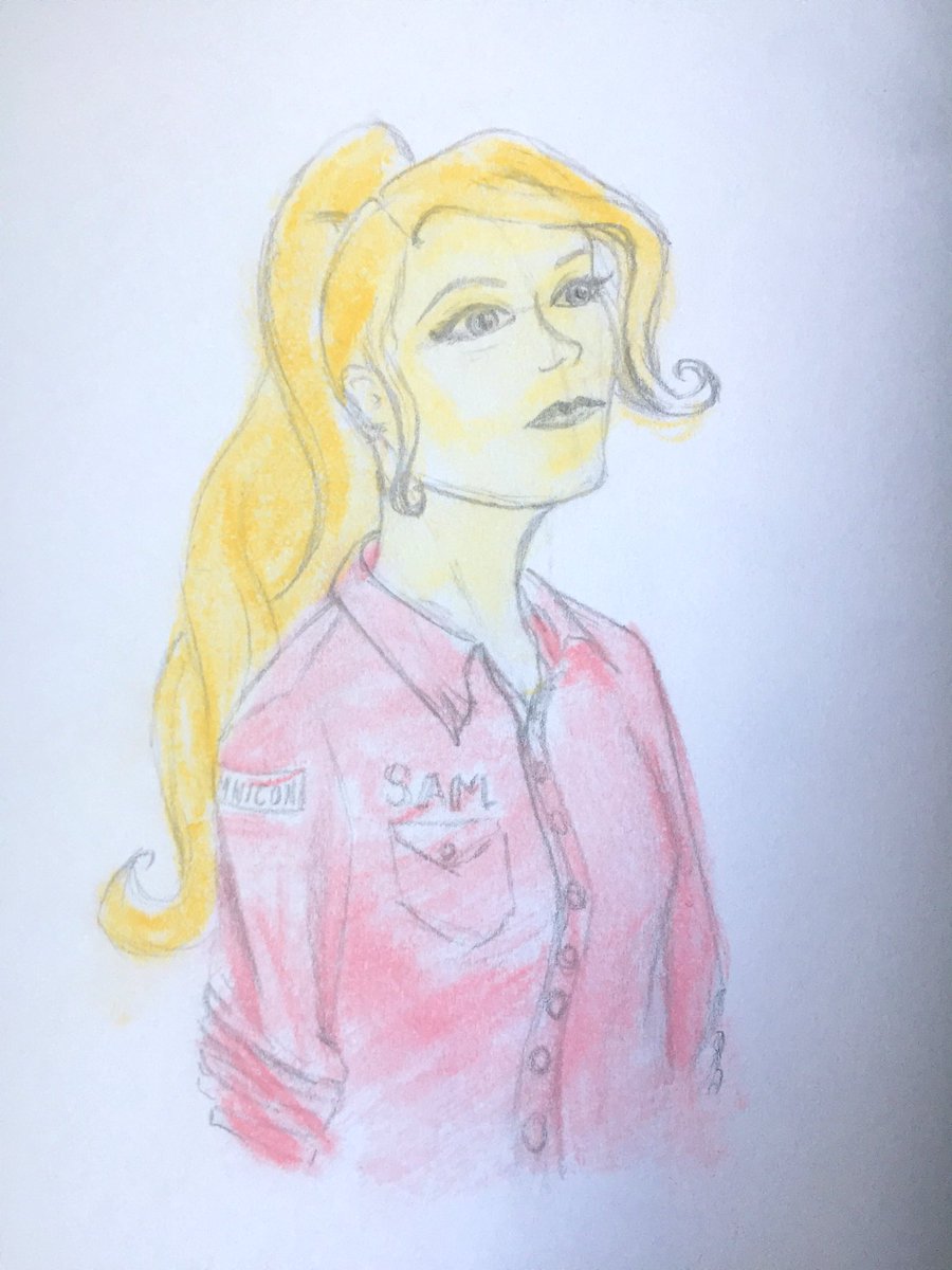 SarahBatBradley's tweet photo. A thoughtful Samantha Trapp - is she thinking about her family? Her debt? Scorpions? Or steak? @WeFixSpaceJunk #spacejunkcomp https://t.co/5BCTr5ehqg