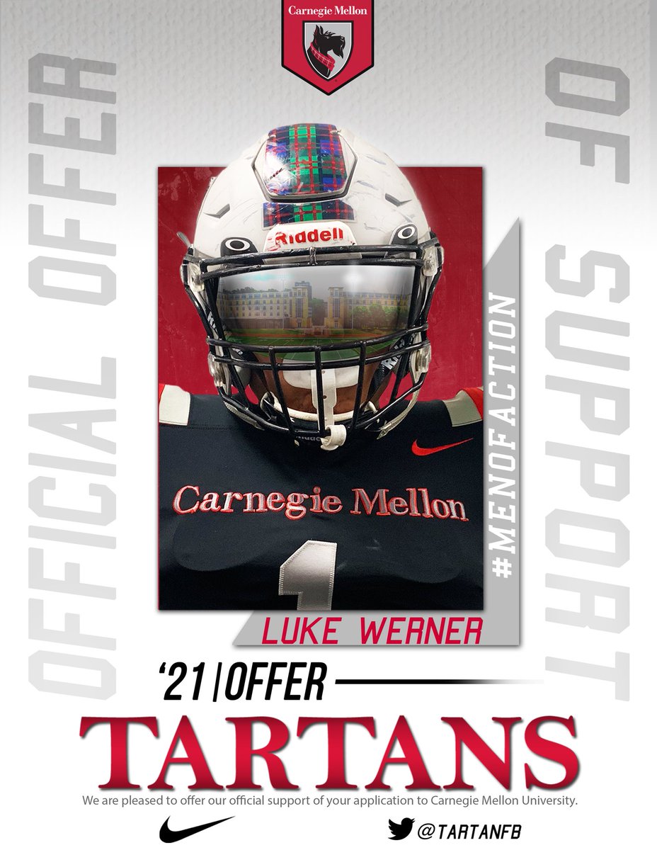 real_werner_'s tweet photo. After a great call with @CoachAndyHelms, I am beyond grateful to receive an offer to play football at Carnegie Mellon University! Thanks @TartanFB! https://t.co/JA5FsP9BTn