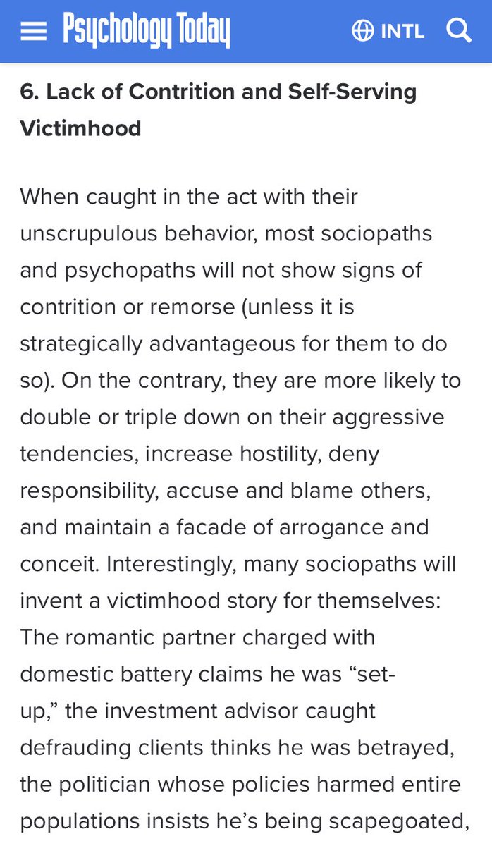 4/ & while playing a victim is a hallmark of a spoiled starlet, it’s also one of the major hallmarks of a sociopath*SELF-SERVING VICTIMHOOD*This only comes out WHEN THEY’RE CAUGHT & OUT OF OPTIONSSerial killers & others - when dead to rights - claim they’re being persecuted