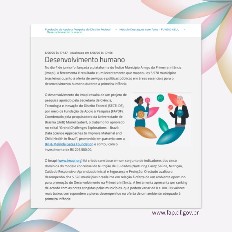 imapi_org's tweet photo. Confira mais uma reportagem sobre o IMAPI no site da Fundação de Apoio à Pesquisa do Distrito Federal (FAPDF).
Acesse: https://t.co/wtwrb13owB
#imapi #pesquisa #fapdf #desenvolvimento #primeirainfancia https://t.co/BmFHJfB0rn