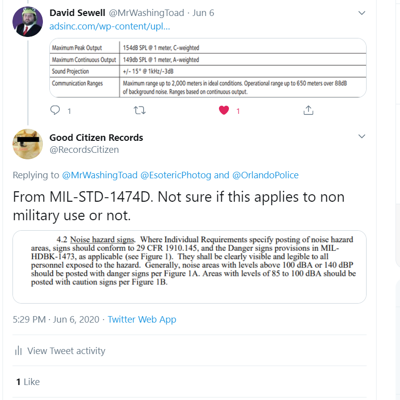 RecordsCitizen's tweet photo. These devices can cause injury if used on their highest output setting, which is why it is paramount for a Policy and Procedure on the use of #LRADs be in place. 2/ https://t.co/yttKMt5cy5