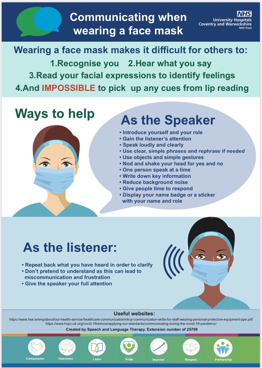 clare_pheasant's tweet photo. Brilliant advice for @nhsuhcw colleagues when using face masks to support communication. Thank you @UHCW_SLT for clear information. @AHPS_UHCW @ninamorganUHCW @eastermark @marob37 @JoanGoodbody https://t.co/gQQY9hl0jm