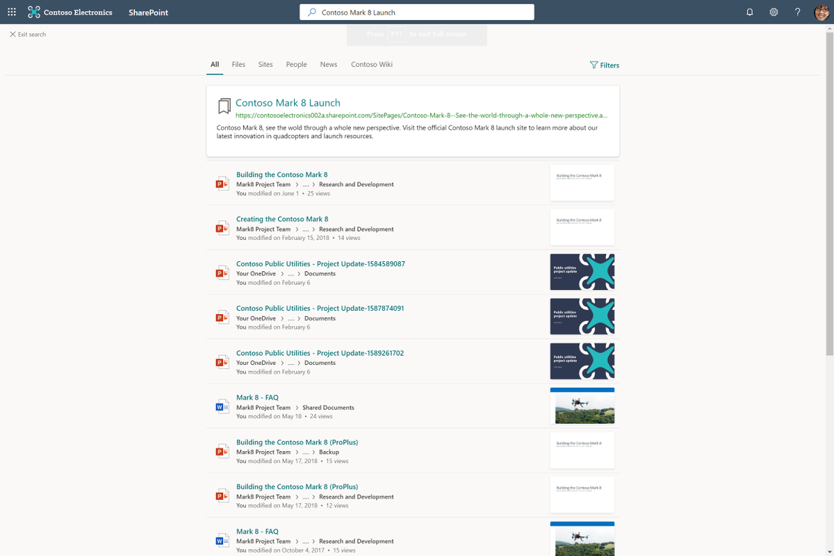 Example of a Bookmark in Microsoft Search
