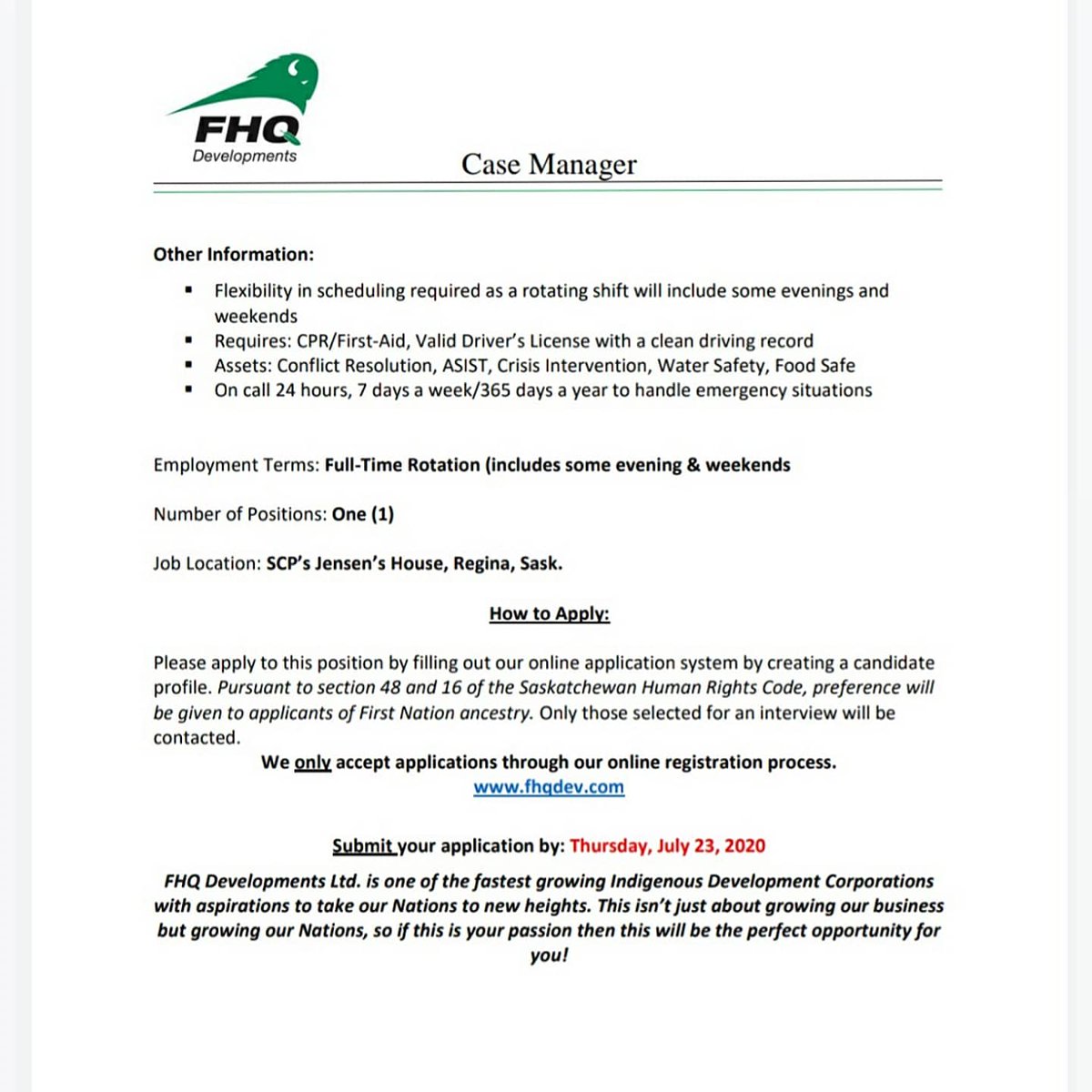 FHQDev's tweet image. FHQDev &amp;amp; Tokata HR Solutions on behalf of our client, we are looking for skilled candidates for a Case Manager position. 

Visit fhqdev.com to apply.

#FHQDev #TokataHRSolutions #Indigenous #employment #employmentopportunities #workingwithyouth #casemanager
