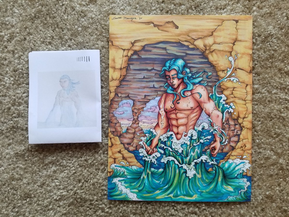 tweetlesslauraD's tweet photo. Is he a young Poseidon or just a guy with magical water powers who likes to practice in caves, who knows?! He is however, my submission to the #RemakeJazzasArt contest :) https://t.co/vLHjg1TglW
