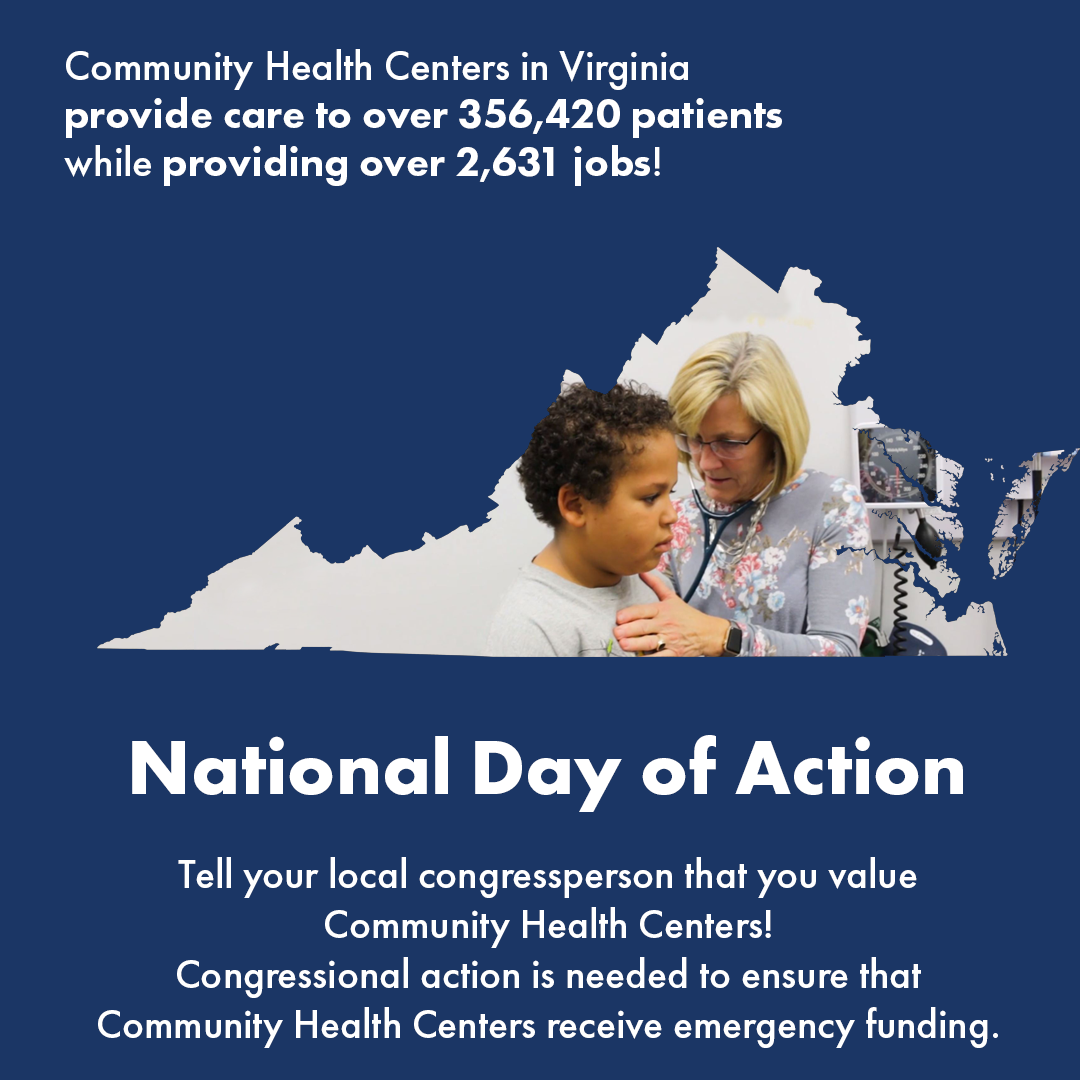 VirginiaCHC's tweet photo. Community Health Centers across Virginia not only provide care to over 356,420 patients, but provides over 2,631 jobs. Take time today to let your local congressperson know that you value Community Health Centers. https://t.co/lCXwpZSHY8 

#ValueCHCs https://t.co/YCCvRZy2ql