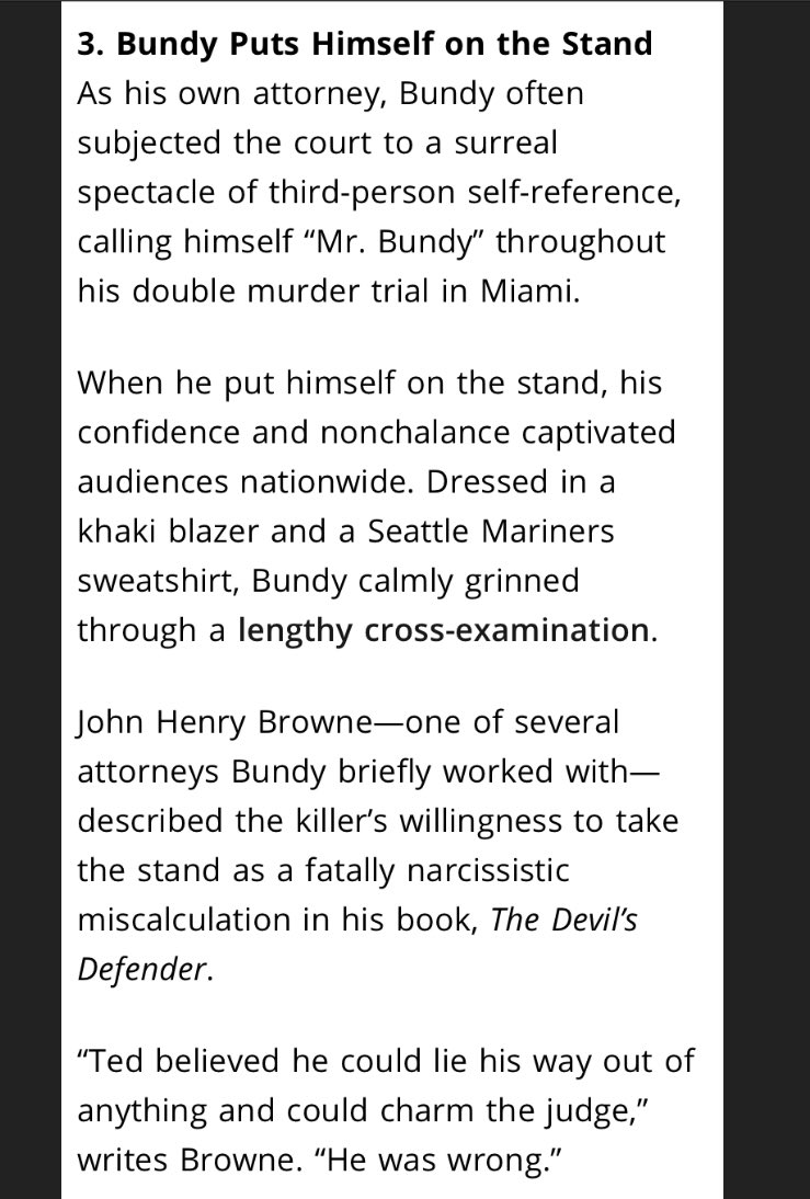 8/ I bet she *might* lock her account down, but then you know it’s badEven on trial & screwed, Ted Bundy had to be in charge, made himself his own lawyer, put himself on the stand & questioned himself as “Mr Bundy”If she’s a sociopath, she’ll keep it up, a “victim” to the end