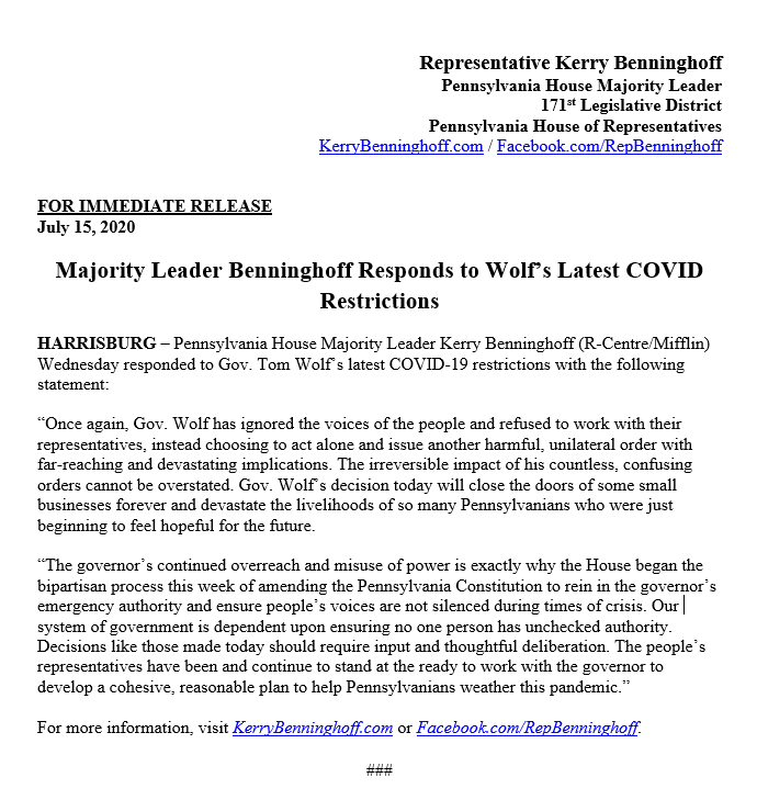 Rep. Kerry Benninghoff tweet media