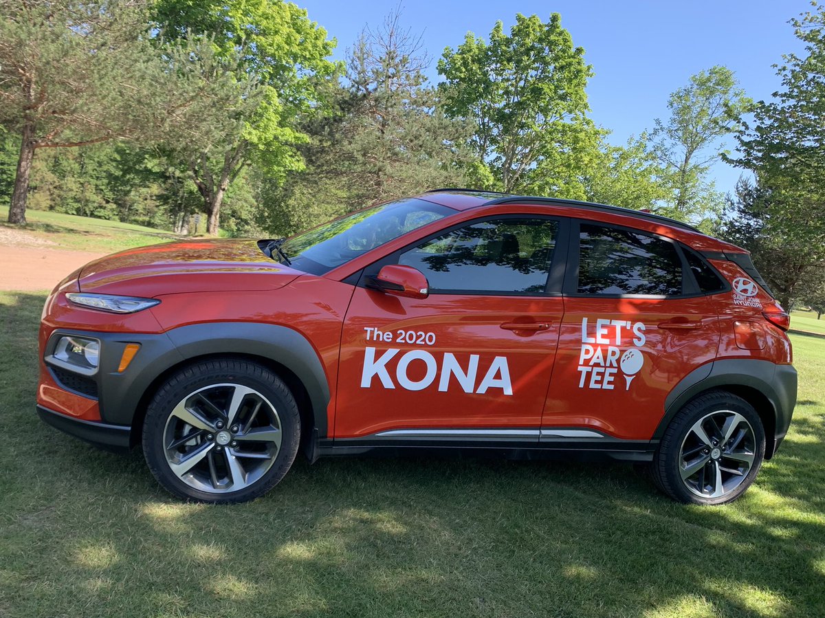 HamptonGolfNB's tweet photo. Thank you to @sj_hyundai for the latest 2020 Kona! Check it out! #hyundai #kona #holesponsor #display #letspartee https://t.co/cejBvz8hZo