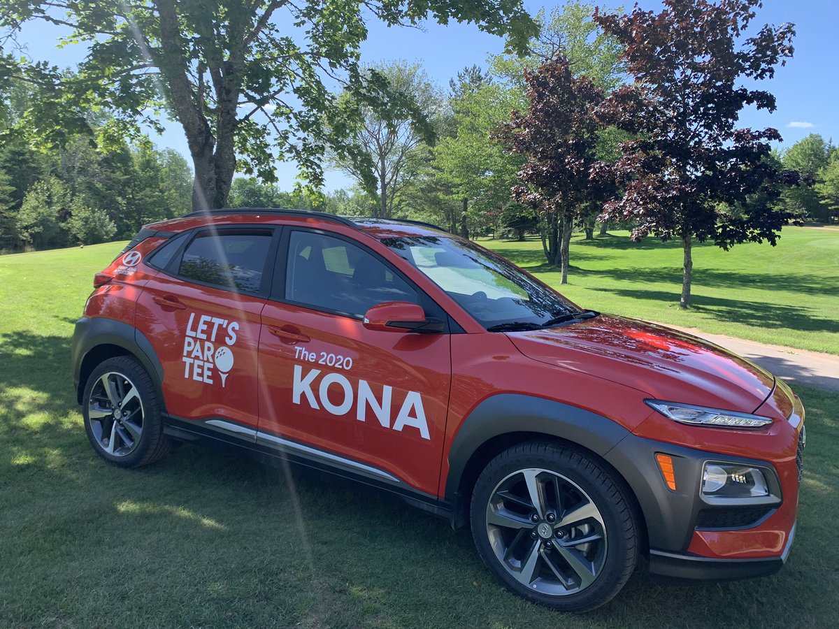 HamptonGolfNB's tweet photo. Thank you to @sj_hyundai for the latest 2020 Kona! Check it out! #hyundai #kona #holesponsor #display #letspartee https://t.co/cejBvz8hZo