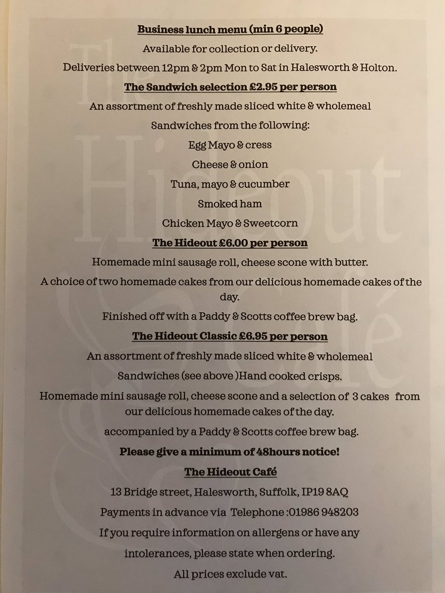 Hideoutcafe16's tweet photo. Had to make a few little changes to our menus! Our afternoon teas are going well! ❤️@Hideoutcafe16 #paddyandscottscoffee #cake #suffolk https://t.co/anZdtHK071