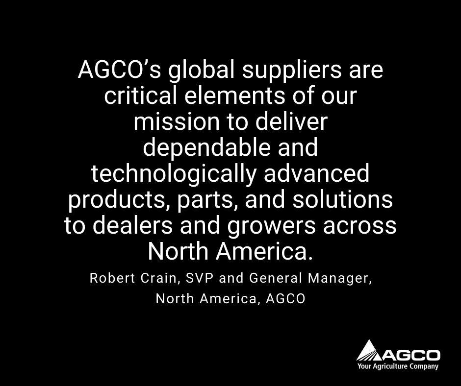AGCOcorp's tweet photo. We are proud to recognize 13 of our top suppliers in the inaugural North America Virtual Supplier Event. 

These suppliers embody our core values and consistently deliver quality experiences to AGCO, our dealers and the world's growers. https://t.co/X3FNBMIoU7 https://t.co/1sYzx9wG68