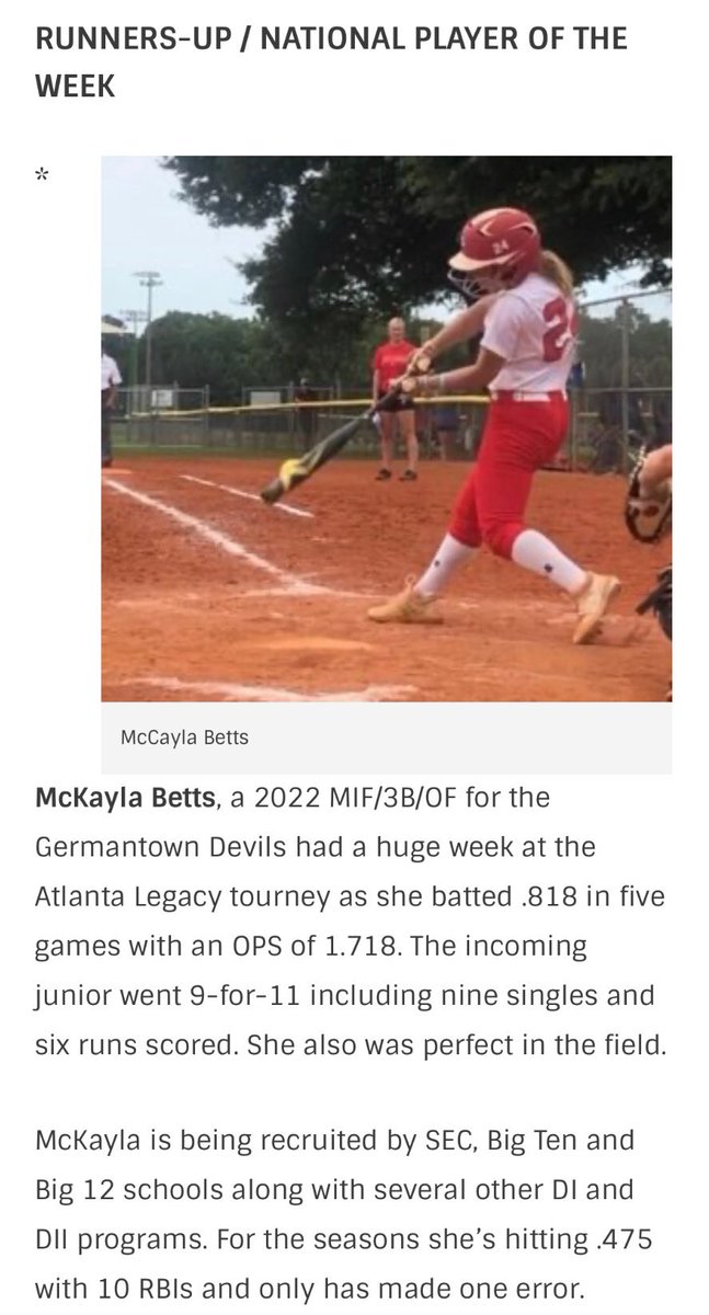 Thank you <a href="/ExtraInningSB/">EXTRA INNING SOFTBALL</a> for another recognition for player of the week! Really excited for the rest of the season!!