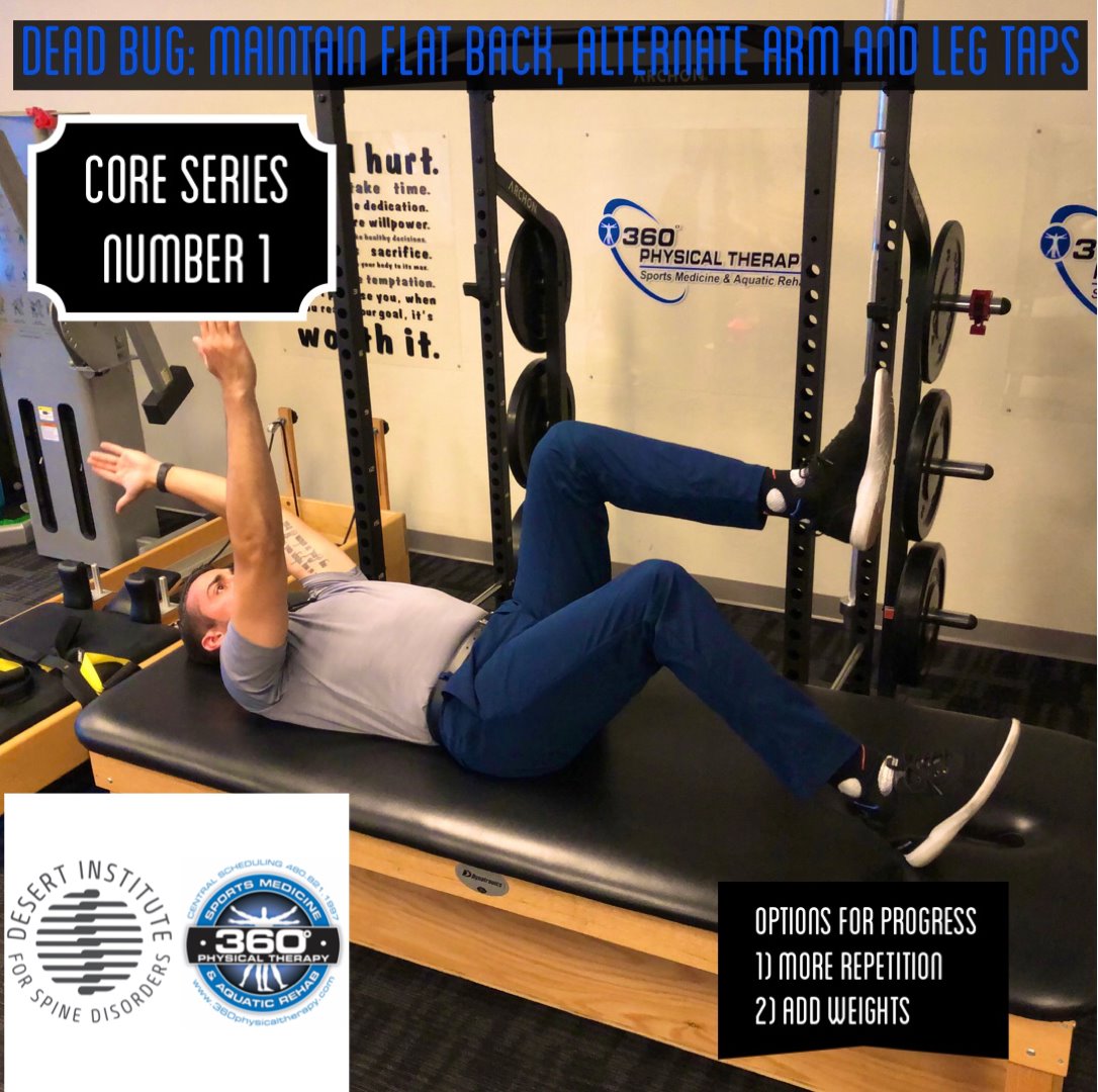 DesertSpine's tweet photo. How is your core? Needing a new movement to help strengthen your core? Try the Dead Bug. For more information on this movement, click the link below. https://t.co/6POcxCv0NP 360 Physical Therapy #Howisyourcore #corestrength #spinehealth #deadbug https://t.co/pFPPyizMzo