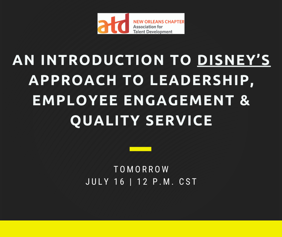 ATDNOLA's tweet photo. ICYMI: We are having DISNEY host tomorrow's training on leadership, employee engagement and quality service. There's still time to register! https://t.co/i5EIrnAZZb https://t.co/6Gy1IgiOH4