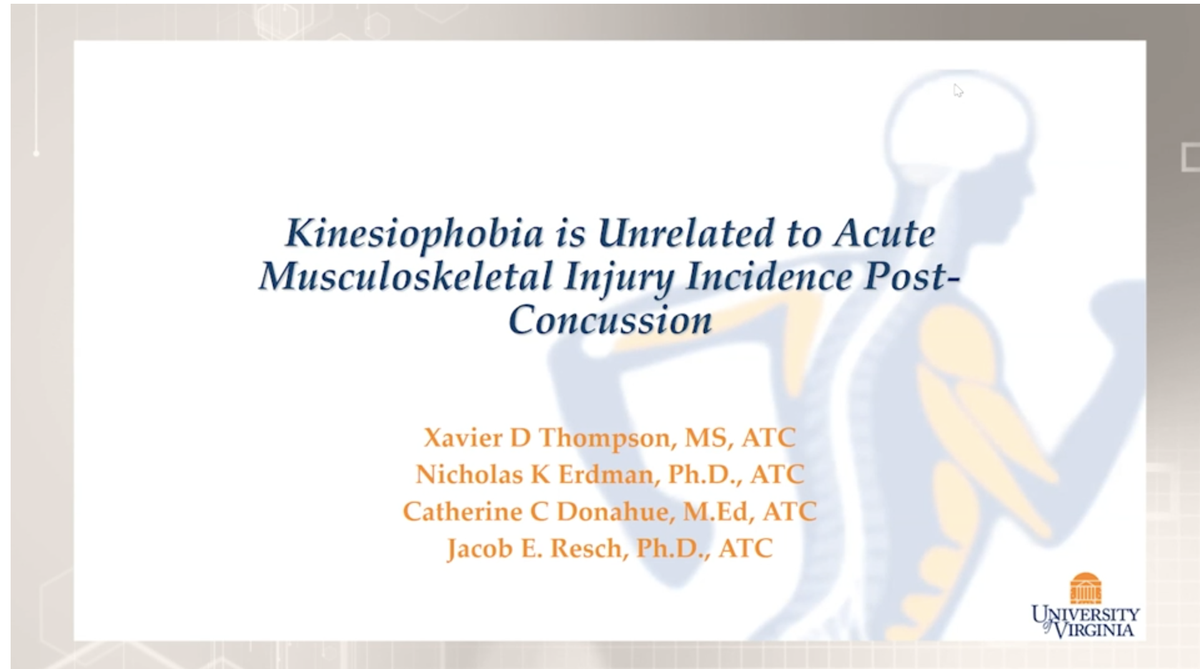UVAEaSIL's tweet image. Excellent presentation from Xavier Thompson (@XavierT_ATC) this afternoon during #VNATA2020 in the Health Consequences Following Concussion session! @NATAFoundation