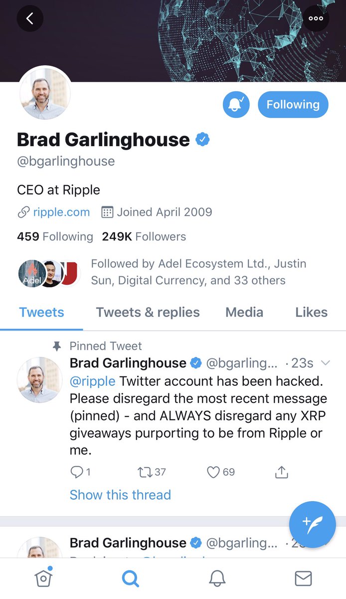 Ripple Twitter account have been added to the lis, remember I told you this when the first account was hacked that ripple and Bitfinex will be likely added to the list, well they(he/she) just did Ripple Twitter account have been hacked as tweeted by the Ceo of ripple