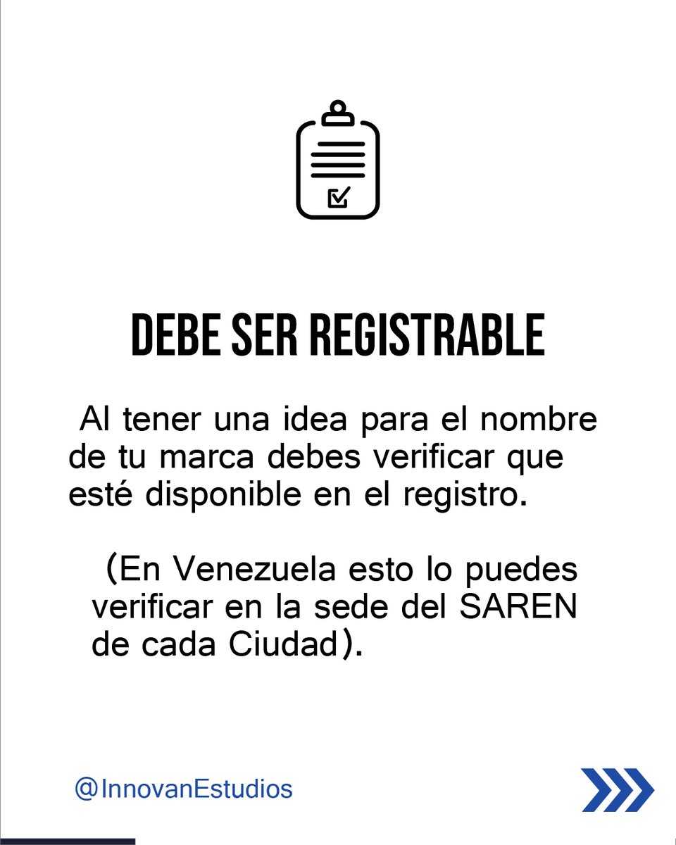 InnovanEstudios's tweet photo. ✅ Debe ser registrable.
✅ Debe transmitir algo.
✅ Web.
✅ Aceptación.

#Naming #Branding https://t.co/ybzrhu6Y2A