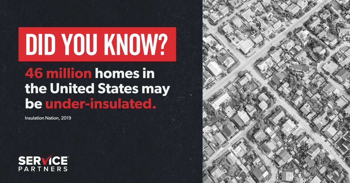 SERVICEPARTNERS's tweet photo. Did you know that 46 million homes in the US could benefit from insulation upgrades? Poor insulation can drive up energy bills and create an uncomfortable home. With summer upon us and winter approaching, now is a great time for contractors to offer reinsulating services. https://t.co/LvBAdHNmkG