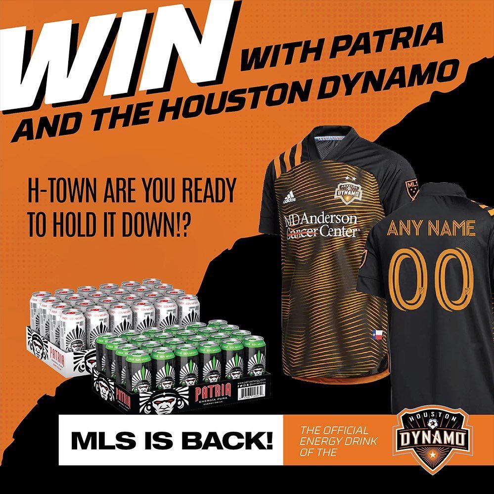 PsrBrands's tweet photo. Head over to @patriaenergy  #IG ⠀
⚽️⚡️GIVEAWAY TIME!⚽️⚡️⠀⠀
⁣⠀⠀
MLS is BACK! ⚽️ ⠀⠀
Cheer on @houstonDynamo 🟠⚫️ ⠀⠀
Don’t forget to drink your ice cold #PATRIAENERGY and tune in on 7/13 7/18 and 7/23 #HoldItDown #ArribototaDynamo ⠀⠀
⁣⠀⠀ https://t.co/brk1ftO3rJ