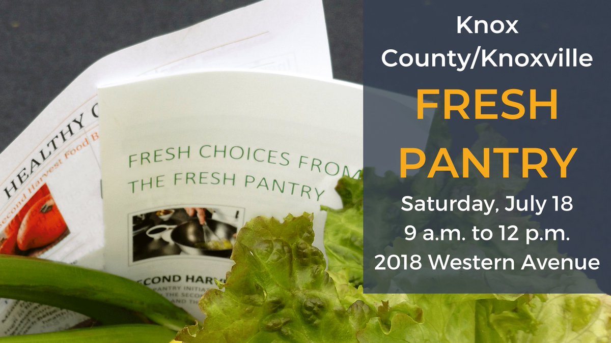 SecondHarvestET's tweet photo. Join Second Harvest at Cherokee Health (2018 Western Ave) in Knoxville for a Fresh Pantry distribution TOMORROW (Friday, 7/18) from 9 a.m. to 12 p.m.
Please share this info with anyone in Knoxville/Knox Co. in need of food assistance!
#Friday #FoodBankFriday #FreshPantry https://t.co/K10m0OYcTt