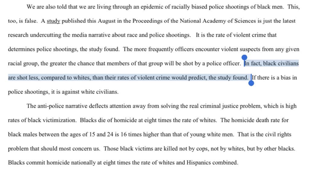 Then there’s Heather MacDonald. She traffics in scientific racism perhaps more than anyone. Here’s info she provided to Congress citing a debunked study to claim police are not shooting as many Black people as “their rates of violent crime predict.”   https://docs.house.gov/meetings/JU/JU00/20190919/109952/HHRG-116-JU00-Wstate-MacDonaldH-20190919.pdf