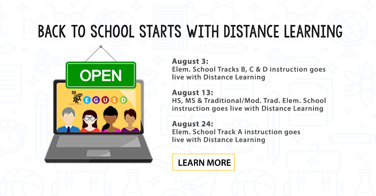 “Based on collaboration w/&amp; updated info from public health officials, &amp; w/ongoing support/feedback from our Board of Ed. &amp; labor partners, we will start school year w/improved Full Distance Learning model.” -EGUSD Superintendent Christopher R. Hoffman.

blogs.egusd.net/pressroom/2020…