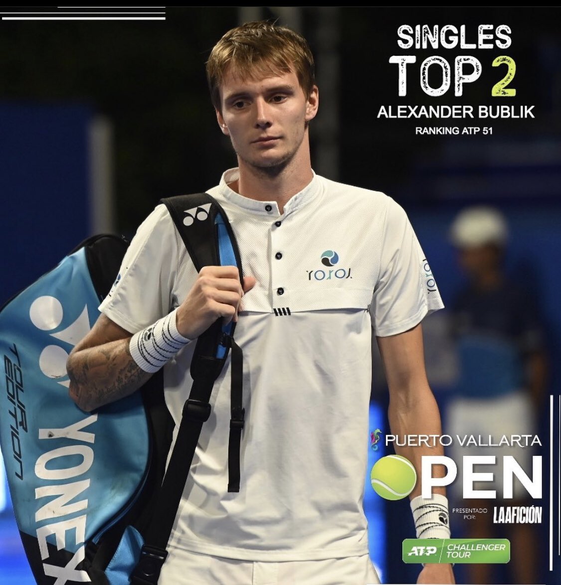 PtoVallartaOpen's tweet photo. Alexander Bublik nació el 17 de junio de 1997 en Gatchina Rusia. Comenzó a jugar tenis a los 4 años de edad, actualmente representa a Kazajistán. Logró su mejor Ranking ATP en febrero de 2020 al clasificarse en el puesto 47. El Top 10 de singles es presentado por @PuertoVallarta https://t.co/IuKzyas8YL