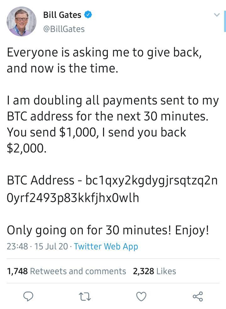 Awaajitech's tweet photo. Elon Musk and BillGate had been hacked their twitter account view minutes ago. The Hackers pretend to give back with double amount in 30 minutes. They had until now 7 million dollars. 
#BillGates #billgatehacked #ElonMusk #elonmuskhacked #crypto #BTS 
#hacking #Bitcoin https://t.co/FfN1G9Pw9R