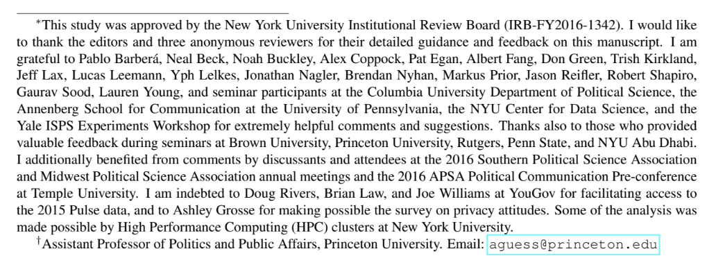 This project was significantly shaped by invaluable early feedback and encouragement from many — shout-outs to  @BrendanNyhan  @p_barbera  @Jonathan_Nagler  @soodoku and the many I try to list below.Again, the paper is here. Feedback + thoughts welcome!!!  https://www.dropbox.com/s/3rjsnp8k3im7377/AGuess_OMD_AJPS.pdf?dl=0