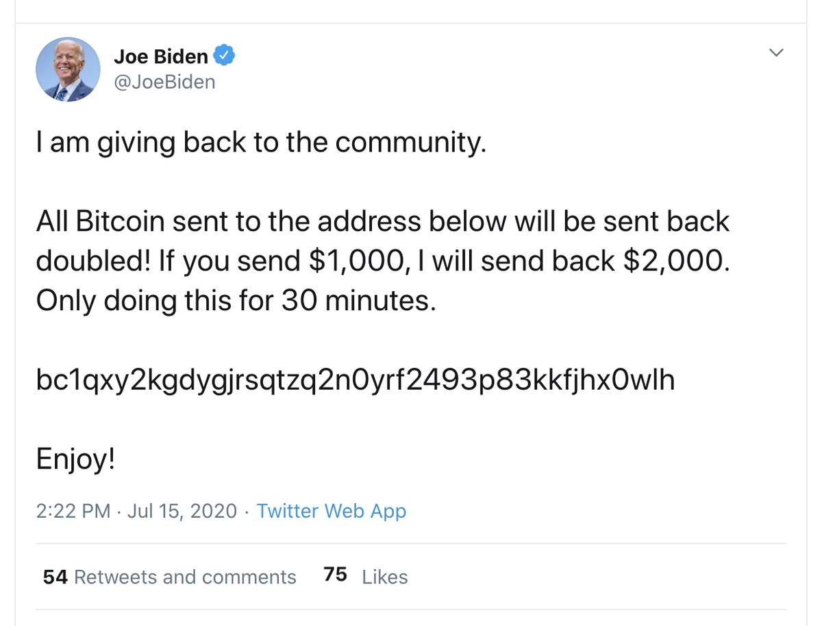 Way worse.  @JoeBiden now https://www.theverge.com/2020/7/15/21326200/elon-musk-bill-gates-twitter-hack-bitcoin-scam-compromised