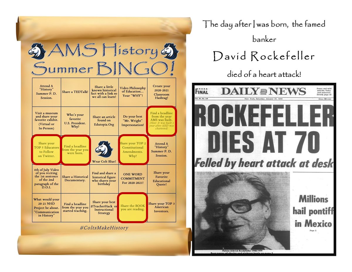 DrRLWright's tweet photo. Day 3 of @AldineMS_AISD “Summer Bingo Challenge”.
“Headline from the year you were born.”
I was born in 1979. Many newsworthy things happened that year… but here is one event I found interesting.
#AMSBingo
#ColtsMakeHistory https://t.co/mh9i9NMoV1