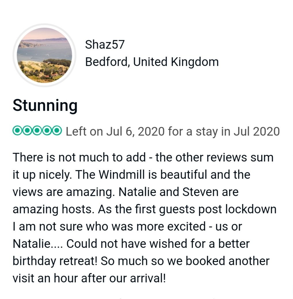 windmillsuffolk's tweet photo. Our first post lockdown review @windmillsuffolk 🥰
They are right- I was pretty excited to welcome guests back to The Windmill!
Even more excited these lovely guests booked anothe this year within a couple of hours of arriving! 😍😲 https://t.co/kGDm0EMX86
