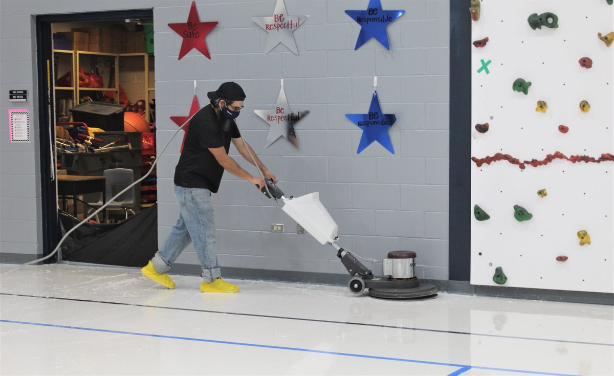 d202schools's tweet photo. The floor in the multipurpose room at Eagle Pointe Elementary School is getting a face lift this summer.
Custodians started removing the old finish off the floor this week. Soon they will apply a new finish to make the floor shine like new. #202proud #202construction #summer https://t.co/HjoH5UmwbP