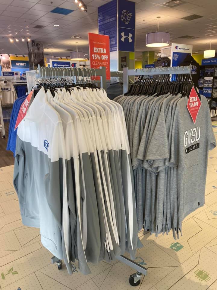 GVSU_LakerStore's tweet photo. Our Back in Business Sale is on! Stop by today and take an extra 15% off clearance clothing for a limited time. #GVSU #lakerstyle https://t.co/OeEgPNmUk9