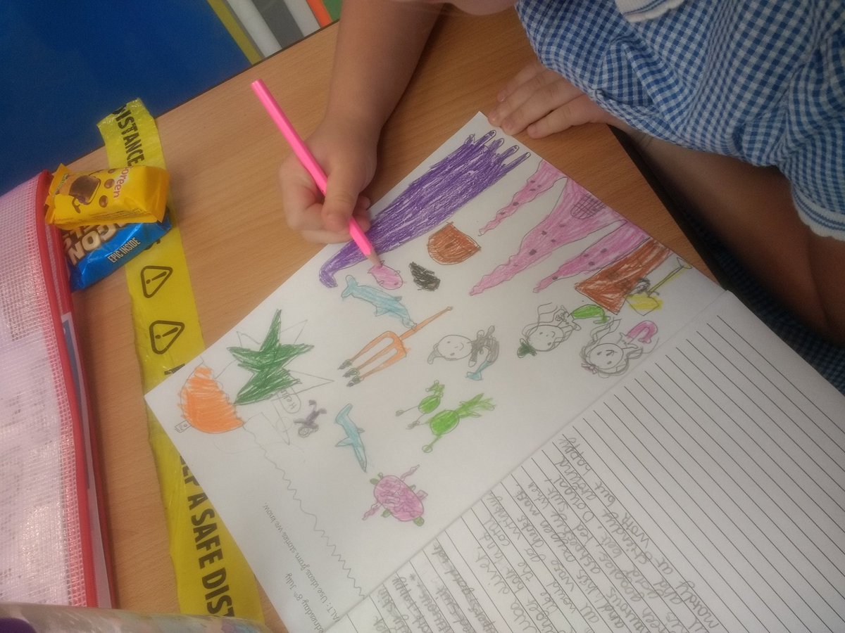 Our keyworker children from @PeacockClass2 and <a href="/Y2woodpecker/">Woodpecker Class</a>  used ideas from the stories 'Flotsam' and 'Dougal's Deep Sea Diary' to create an image of ideas that they will use tomorrow when they write a diary entry. #diary #deepseadiving