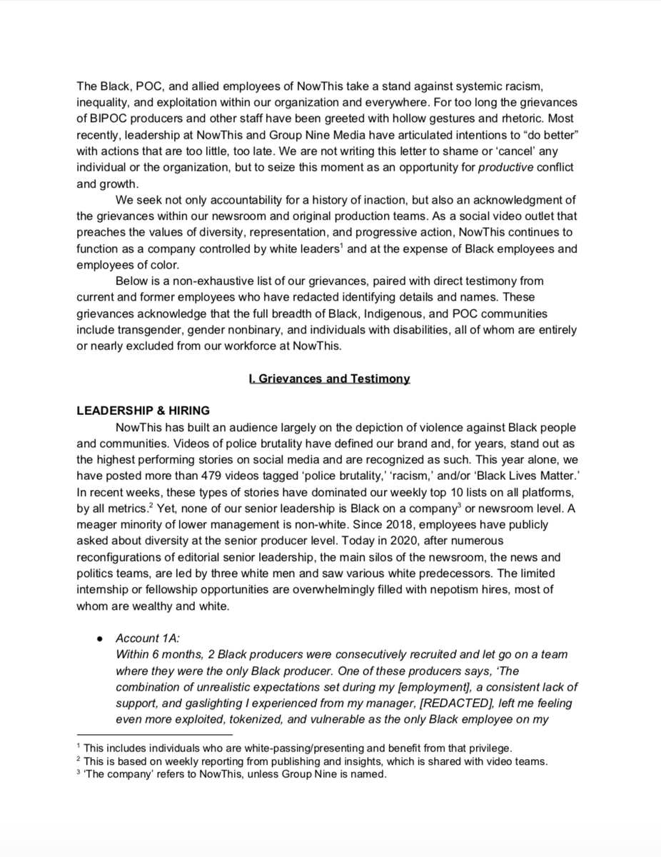 NT_BIPOC's tweet photo. We have yet to hear more about the promised town hall on race, so we’re making our own space to discuss the grievances and demands Black &amp; allied staff outlined in this letter signed by 73% of all employees @nowthisnews #ChangeThis https://t.co/fnGb5Q8TsL