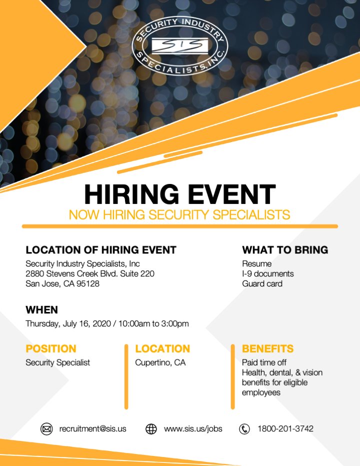 Ag_brennan's tweet photo. Mark your calendar next week! Thursday, July 16th | 10 AM to 3 PM | RSVP: https://t.co/VIVuCu4sWw
#security #sanjose #Hiring #JobSeekersSA #events #California #openings #NowHiring #Jobs #hiringevent #careerfair #BayArea #wednesdaymorning #Wednesday #SecurityGuard https://t.co/Sk6cbcbUXL