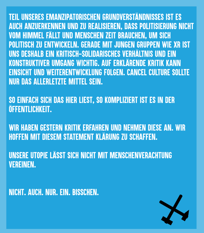 Ende__Gelaende's tweet photo. Klärendes Statement: Unsere Utopie lässt sich nicht mit Menschenverachtung erreichen! https://t.co/BlRyTBpYpb