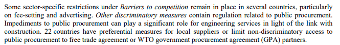 Give procurement preferences to your local providers or "only" to members of the WTO government procurement agreement (which facilitates reciprocal erosion of "Buy National" policies)? Another barrier.