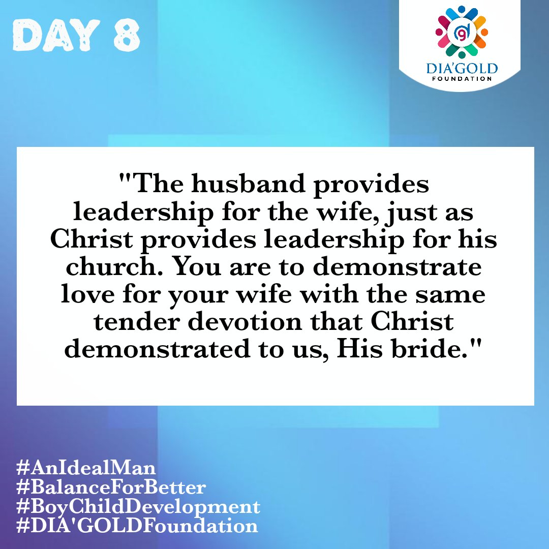 Dia_GoldFndn's tweet photo. Day 8
https://t.co/o0pSFhlLnD
#AnIdealMan
#BalanceForBetter
#BoyChildDevelopment
#DIAGOLDFoundation https://t.co/vS3ZMk6Prh