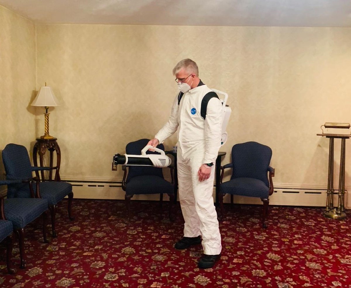 Our new state-of-art electrostatic disinfectant sprayer distributing a fine mist of electrostatic charged disinfectant droplets that attract to and coat around surfaces rather than float in the air. Caspers assists families faced with a loss 24/7/365. #caspercremation